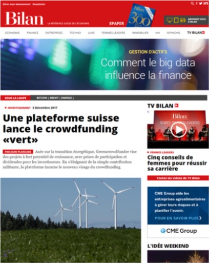 Une nouvelle plateforme suisse de crowdfunding dédiée à la croissance verte