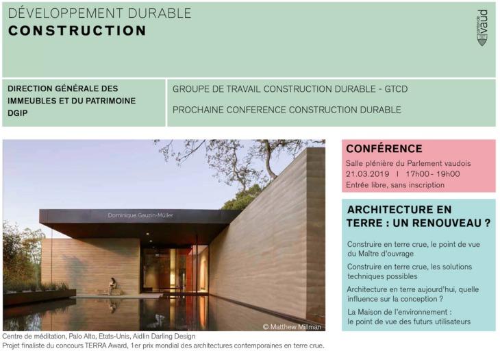CONFERENCE CONSTRUCTION DURABLE : Architecture en Terre, un renouveau ?
